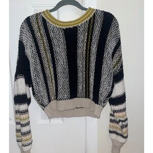 Free People Black and Cream Striped Sweater